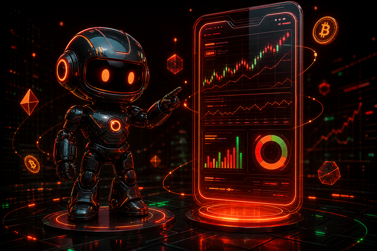 3D Ricomatrix AI trading bot with holographic dashboard
